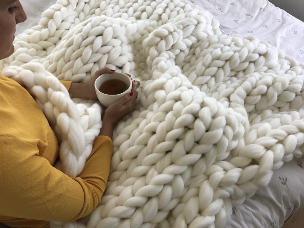 Blanket ComfyWool in super chunky wool White Blanc XXL