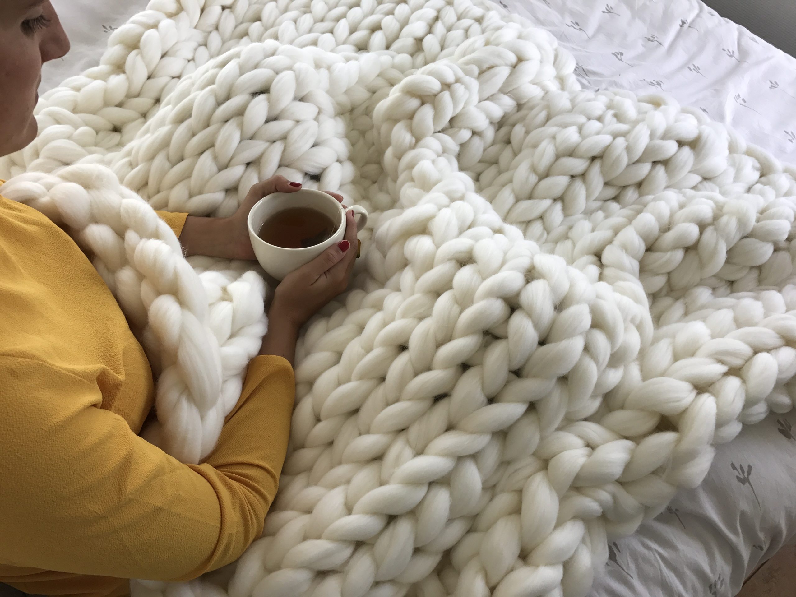 Blanket ComfyWool in superchunky wool White Blanc XXL