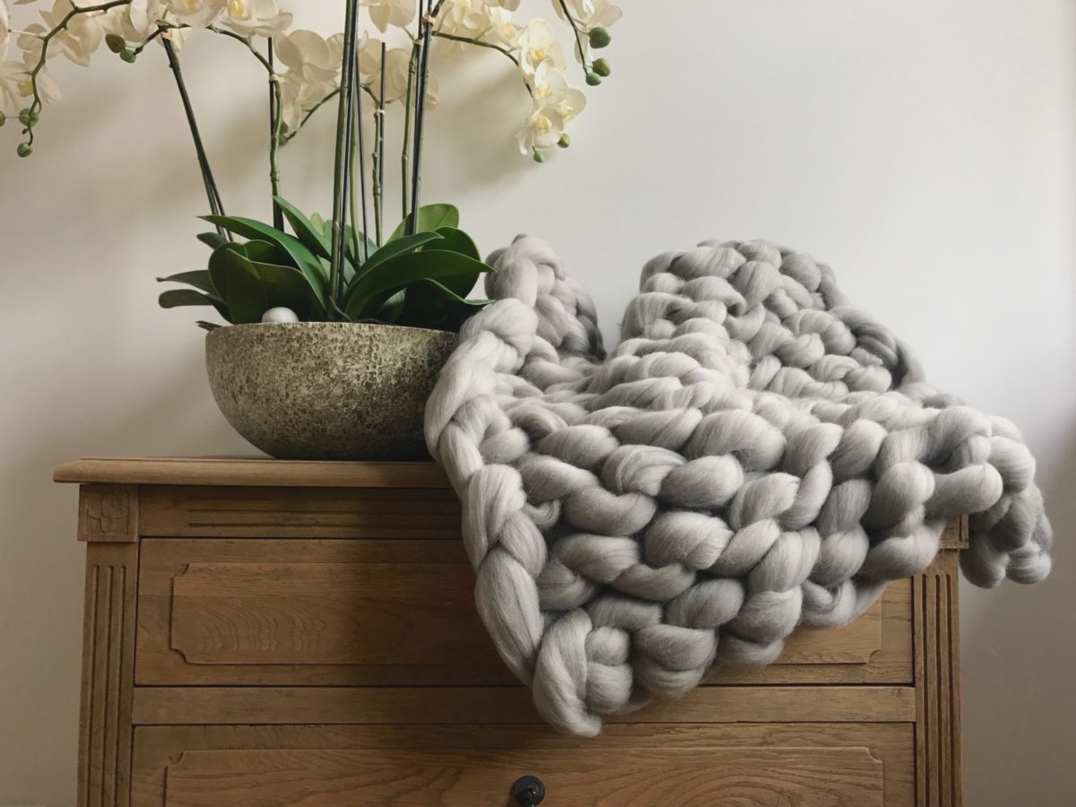 Grey super chunky merino blanket