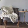 White blanket XXL merino wool hand knitting